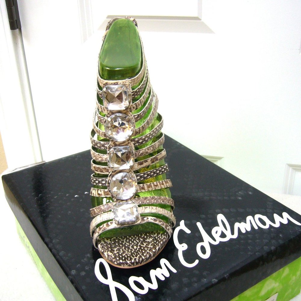 New Sam Edelman Hampton Snakeskin Caged Sandals Heels